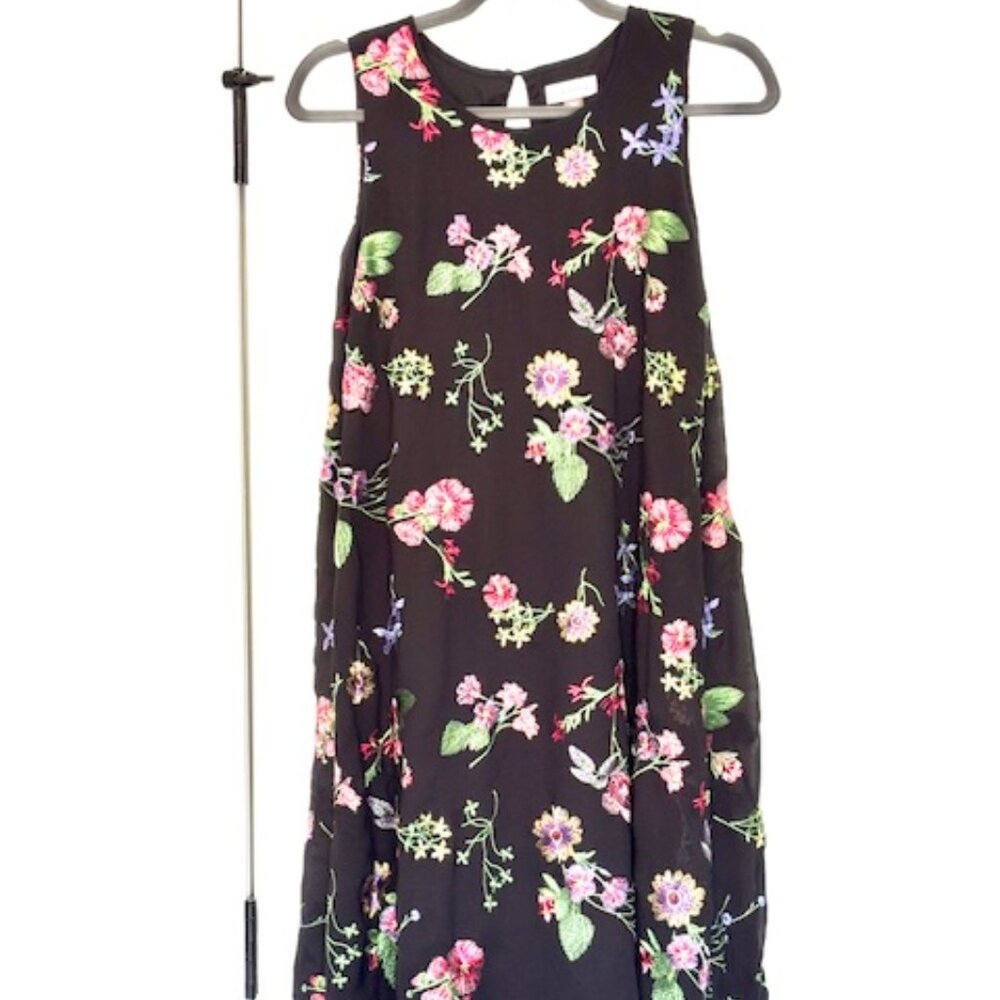 Calvin Klein Embroidered Dress - Sleeveless Black Gorgeous Stitching Lined SZ 14